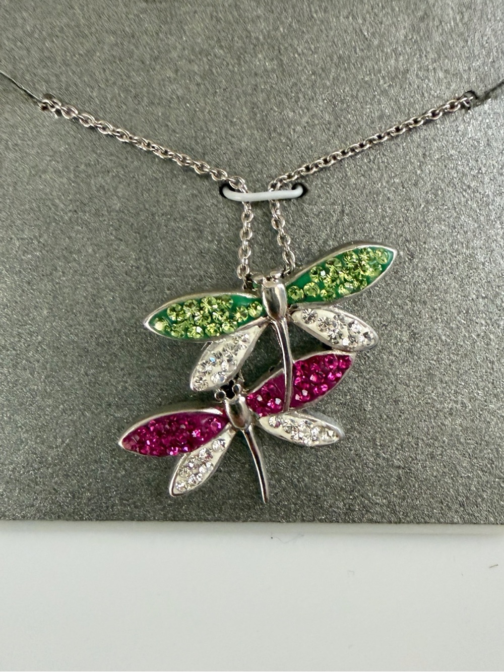 Vintage Y2K Dragonfly Fine Silver Plated Rhinestones 18’ Dainty Necklace NWT